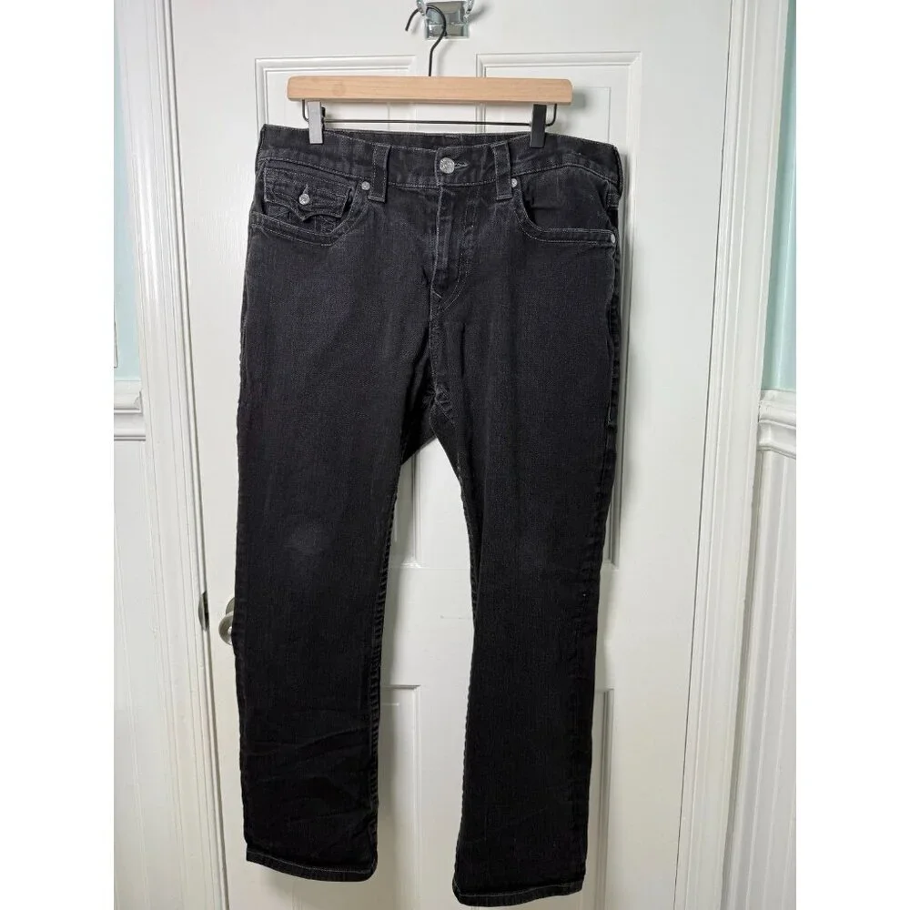 True Religion Men's Ricky Relaxed Straight Jeans Black Demin Size 36W x 29.5L